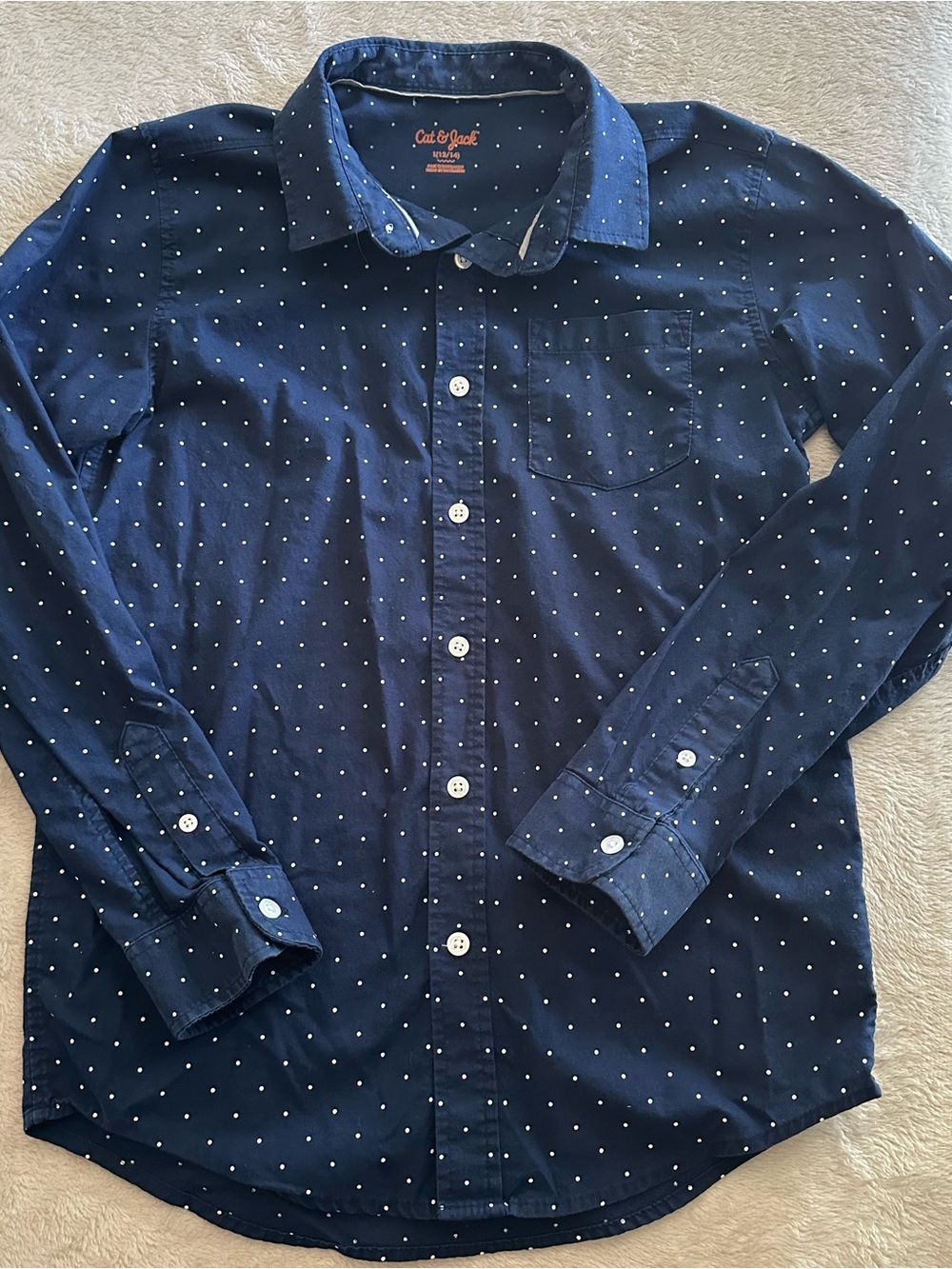 Cat & Jack Navy Blue Polka Dot Boy’s Button-Down Shirt